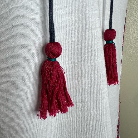 Anthropologie Paper Locket Peasant Top SMALL Embroidered Tasseled Cotton Red - Picture 5 of 9